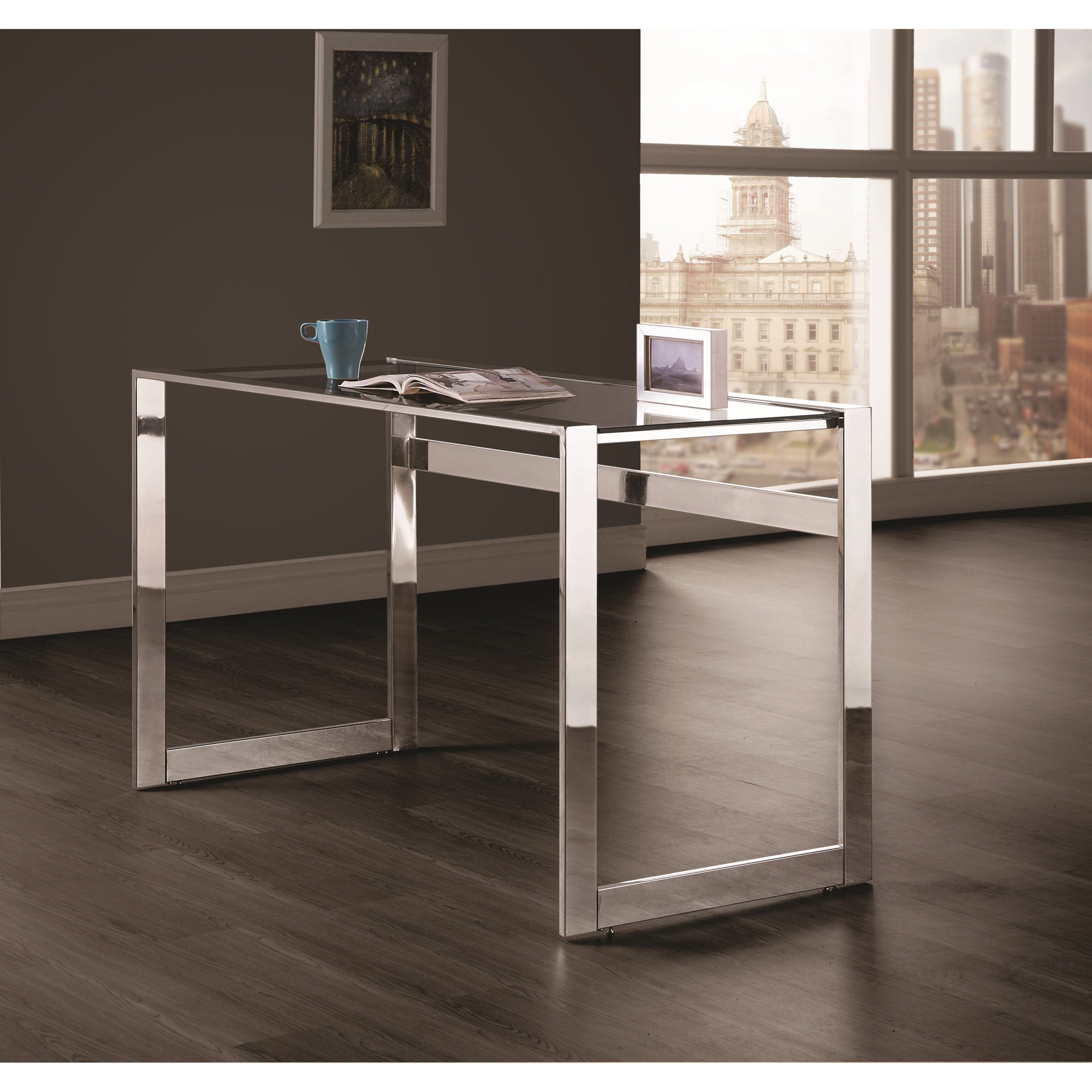 Coaster 800436 black glass top top computer desk with two storage drawers